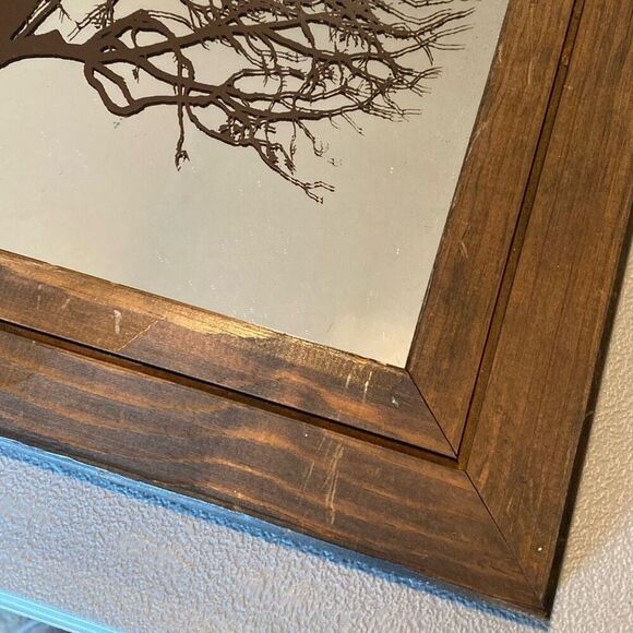 Vintage 1978 Ann Lynn Serigraph Tree and Moon Mirror Wood Frame - Picture 6 of 7